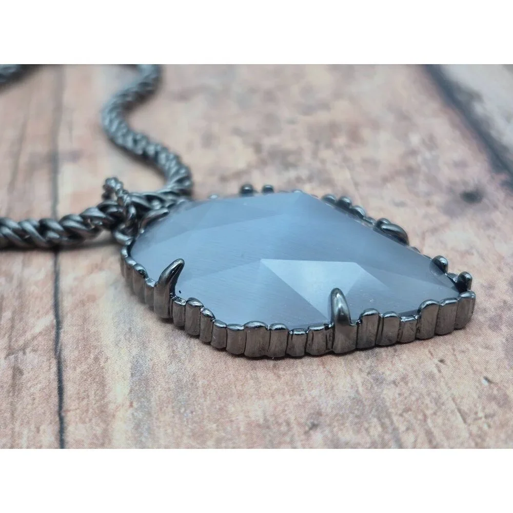 Kendra Scott Rare Slate Cats Eyes Gunmetal Corla Necklace Long Chain 30"  MINT - Picture 7 of 14